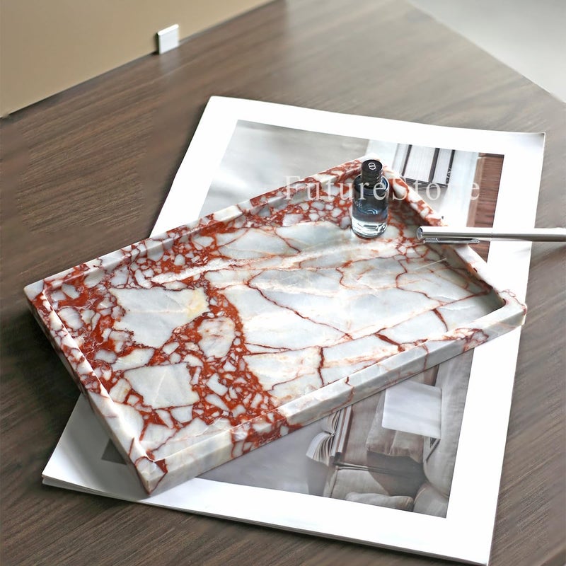 Future stone 100% Natural Marble Serving Tray Luxury Marble Storage Tray for Home Decor Stone Tray for Bathroom/Kitchen/Vanity/Dresser,Plate Holder for Tissues, Candles, Towel - Image 5